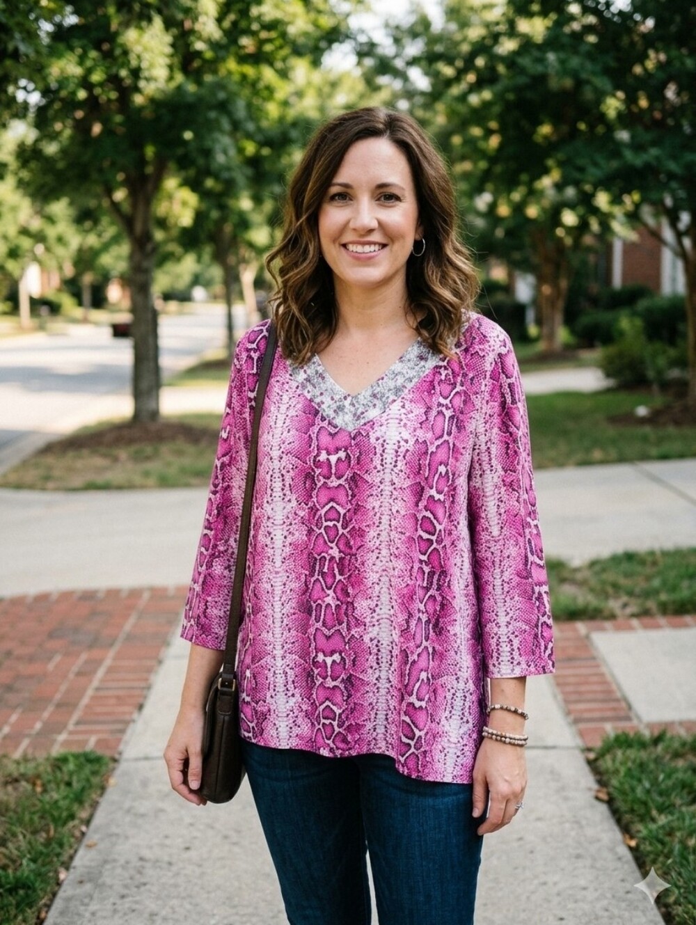 Chico's 3 Pink and Gray Snake Print V-Neck Blouse XL 16